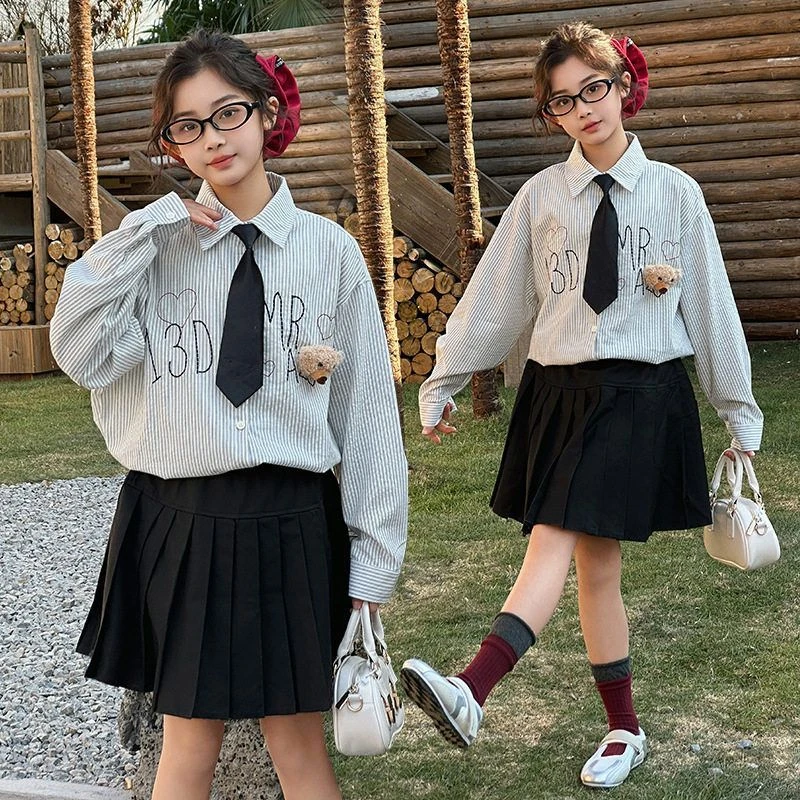 女大童春秋上衣中大童大码宽松学院风韩版衬衫春装儿童长袖衬衣