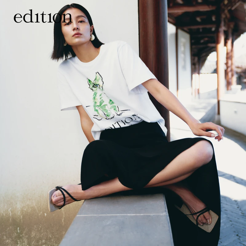 【搭搭精选】edition猫咪印花白色潮流短袖T恤#EBD2TEET07