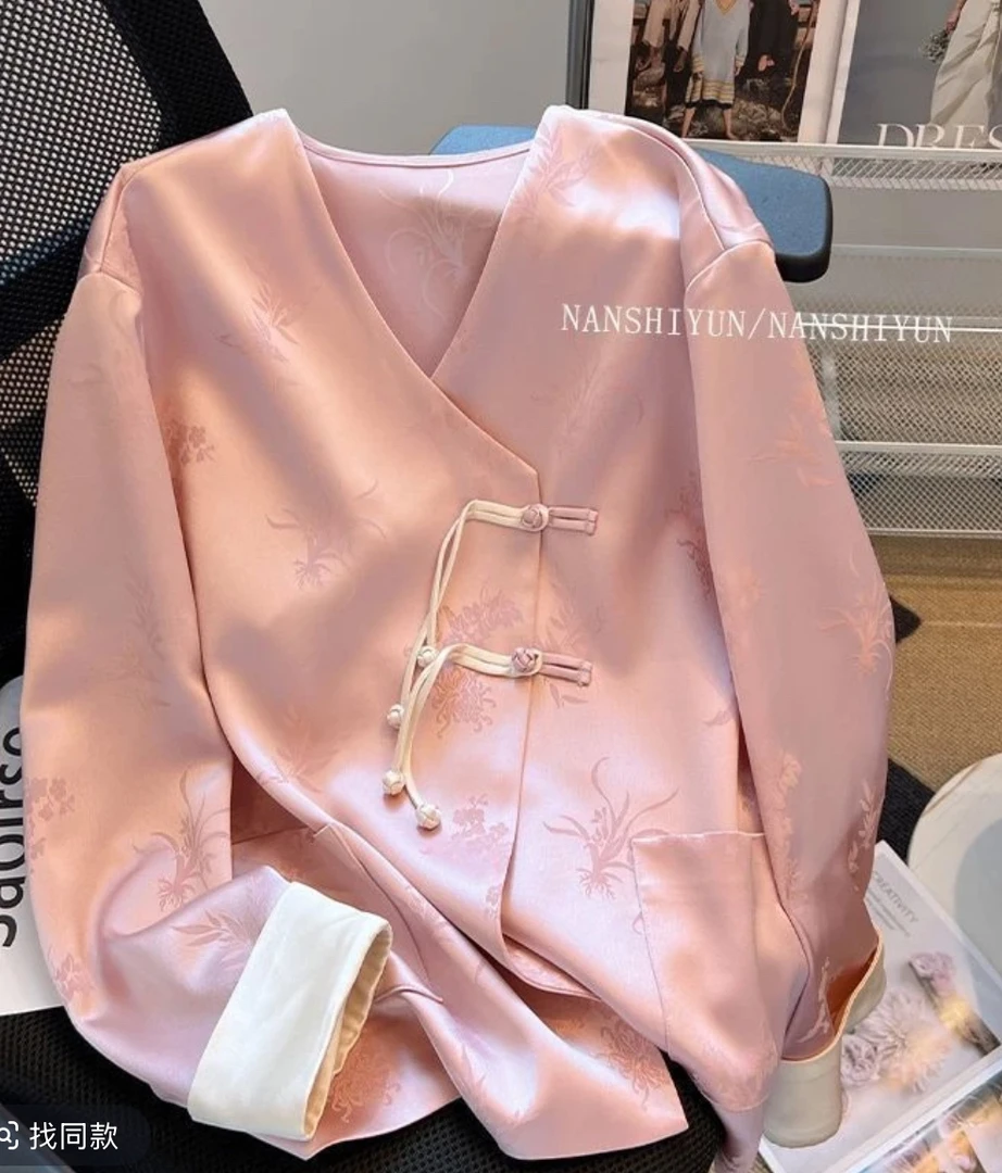 【粉蝶】新中式国风高级感气质盘扣上衣衬衫