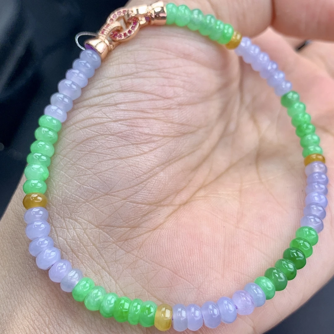 缅甸A货翡翠浓紫色多宝算盘珠手链手串单圈T卡4.6mm