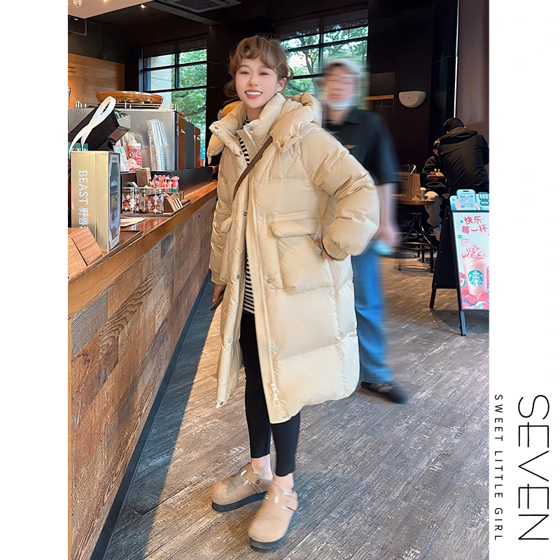 ②七七146小个子冬季保暖大口袋可拆卸连帽90白鸭绒羽绒服女小美