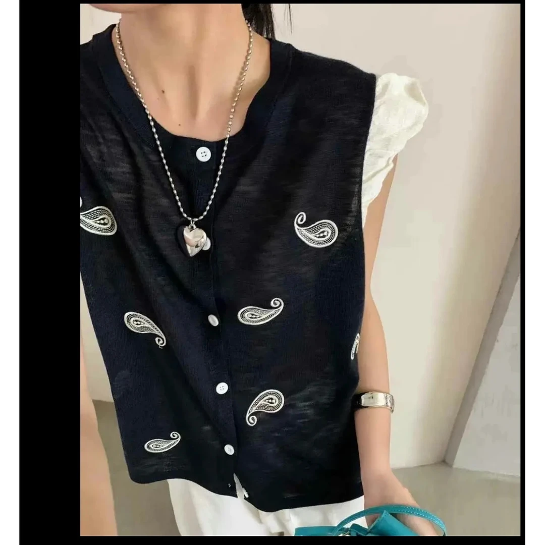 【坦姐严选 实体品质】宽松法式荷叶边重工流光风无袖针织衫2300