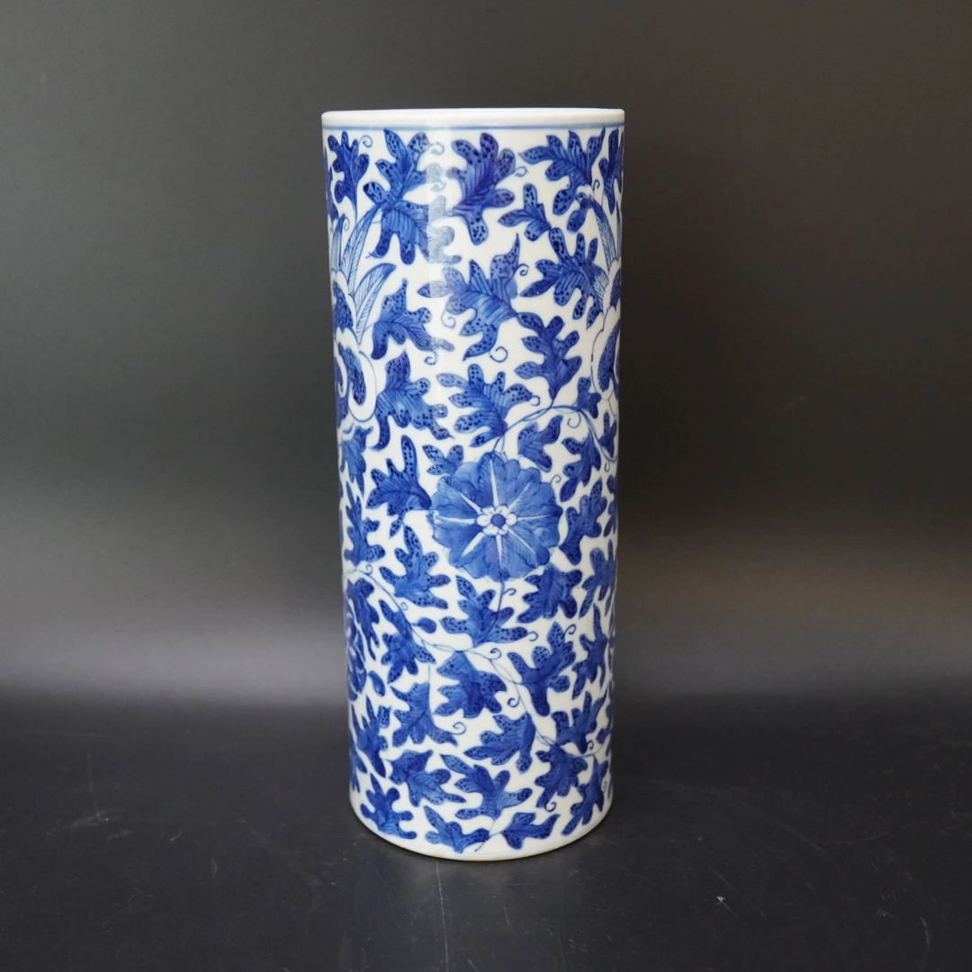 Lot.25100324清光绪青花缠枝花卉纹香筒 高：约26.4cm