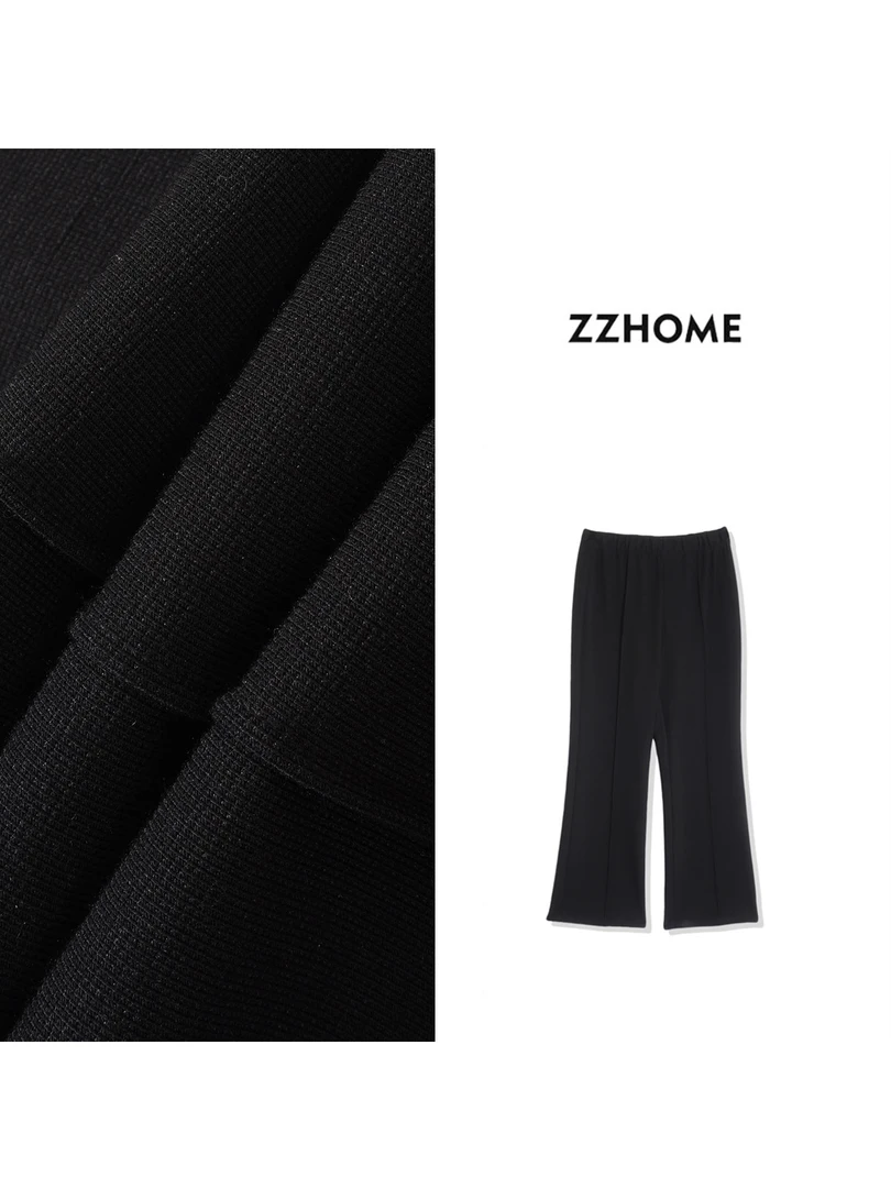 ZOZO HOME |都市时髦收缩线条显瘦微喇叭裤q171197p黑色百搭夏季