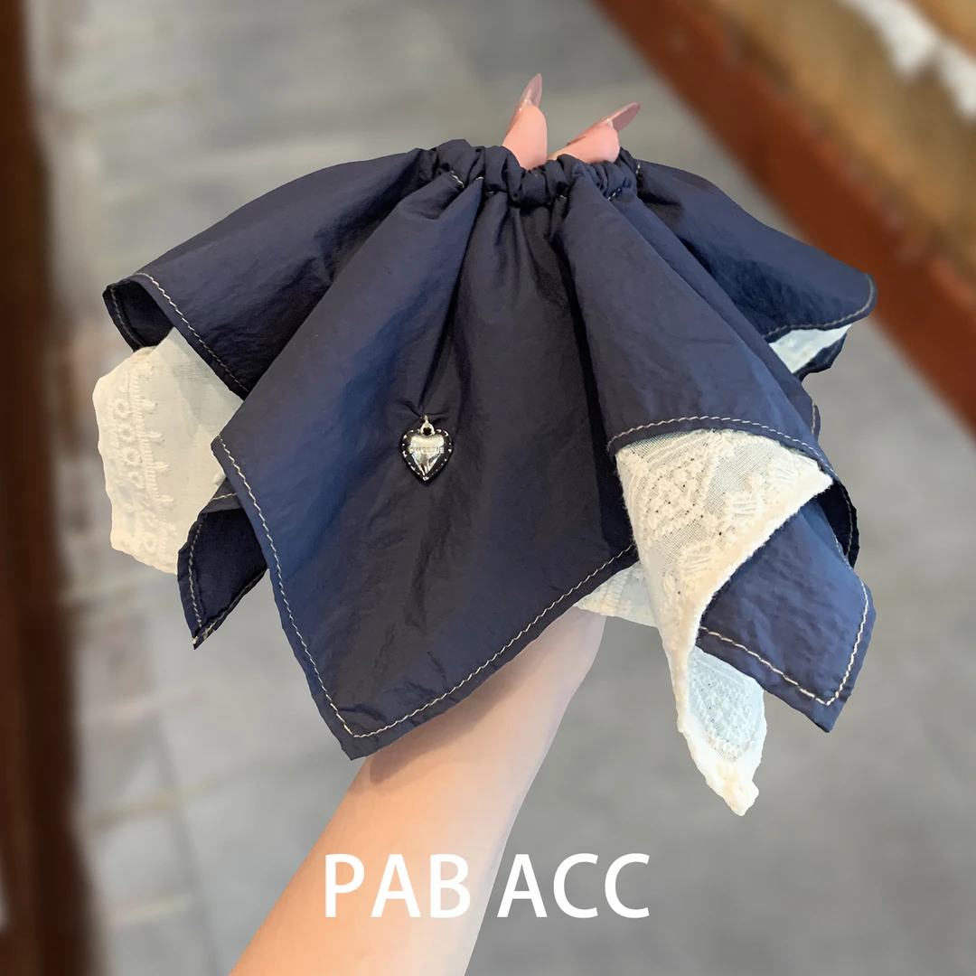 韩国小众新款设计感蕾丝夹层方巾肥肠圈速干面料柔软不伤发绳头饰