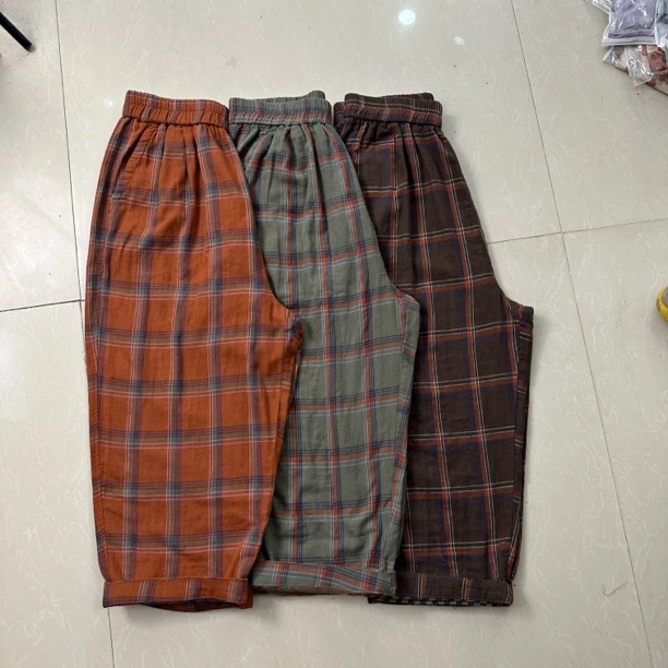 夏季新款显瘦舒适撞色格子休闲哈伦裤