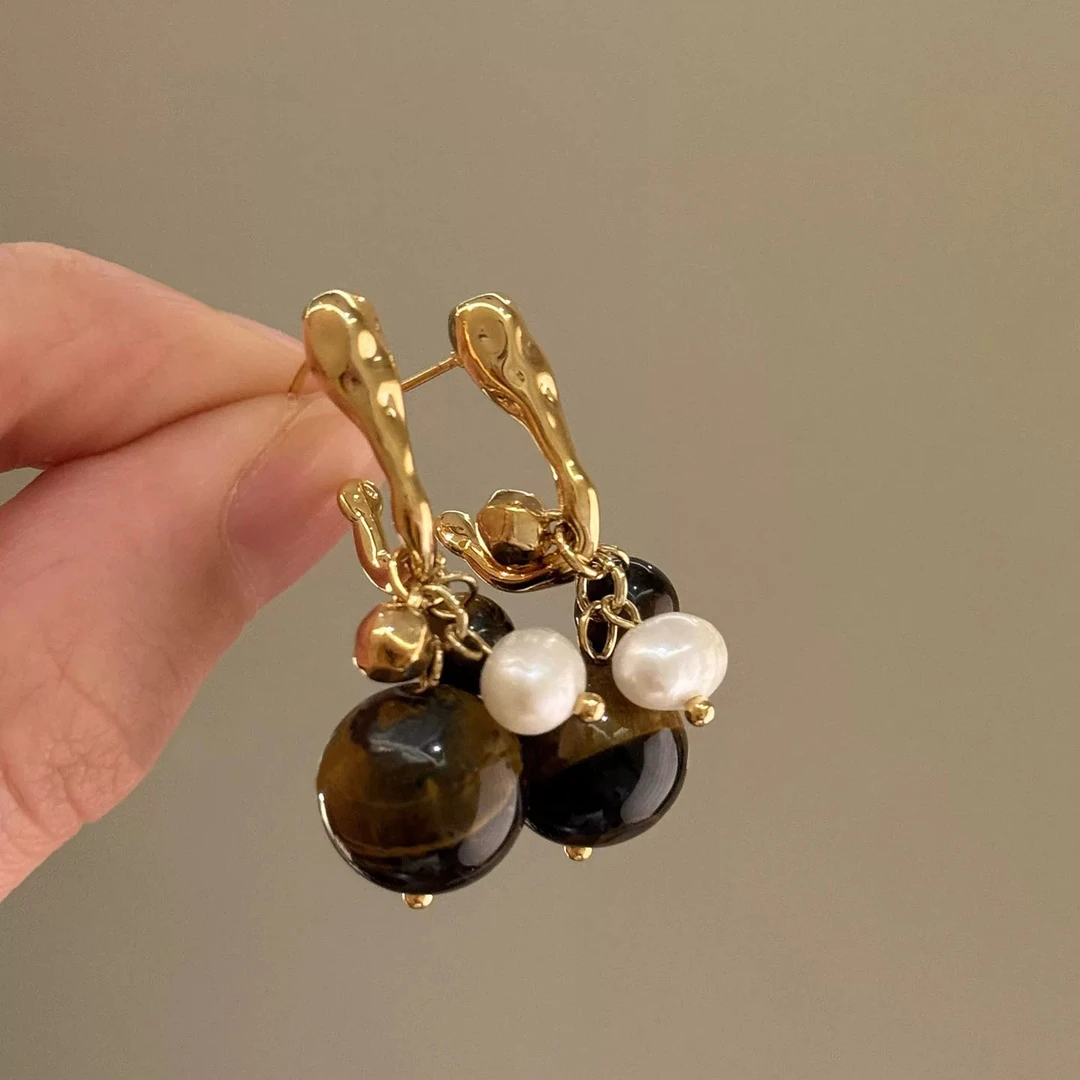 铜合金耳饰 美拉德老钱风虎眼精致高级感耳钉女独特漂亮耳环耳饰