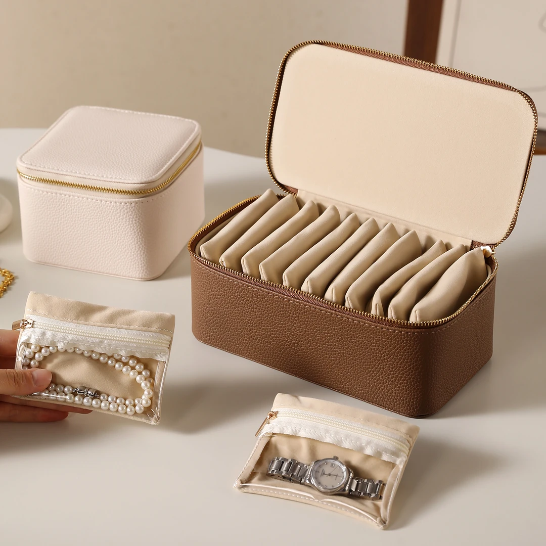 首饰盒/箱 首饰收纳盒便携式大容量黄金饰品收纳包高档精致首饰袋