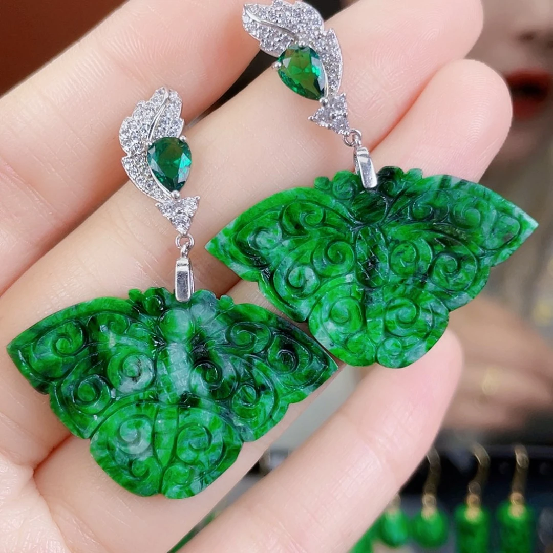 翡翠银S925镶嵌耳饰