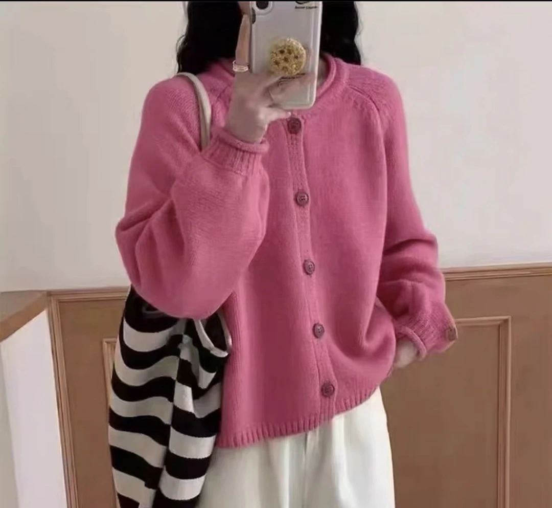 2025秋冬新款女装慵懒风宽松纯色针织开衫女毛衣外套上衣Q63