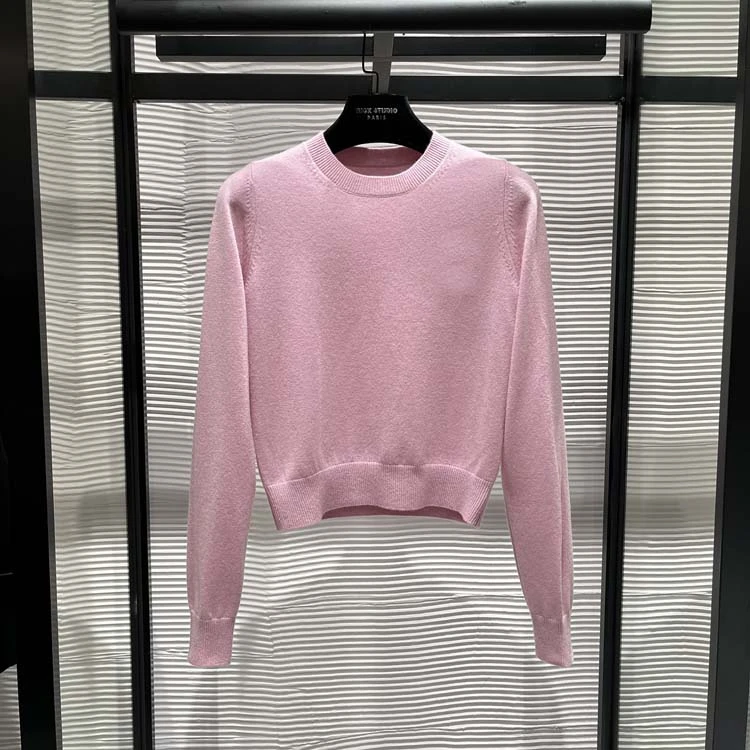 25年春装新款女装 高定字母轻奢粉色羊毛针织毛衣-23106