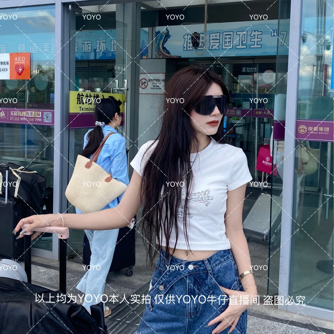 YOYO自制【十字架短袖】早秋夏季显瘦辣妹短款印花上衣T恤短袖