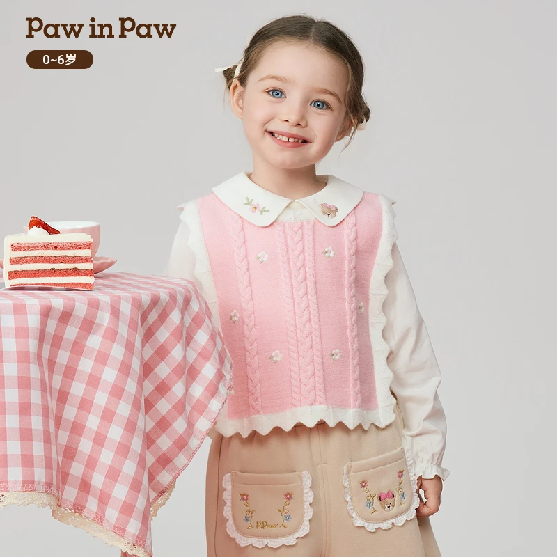 PawinPaw童装25年新款女宝宝两件式马甲衬衫甜美叠穿PCBAF4981E