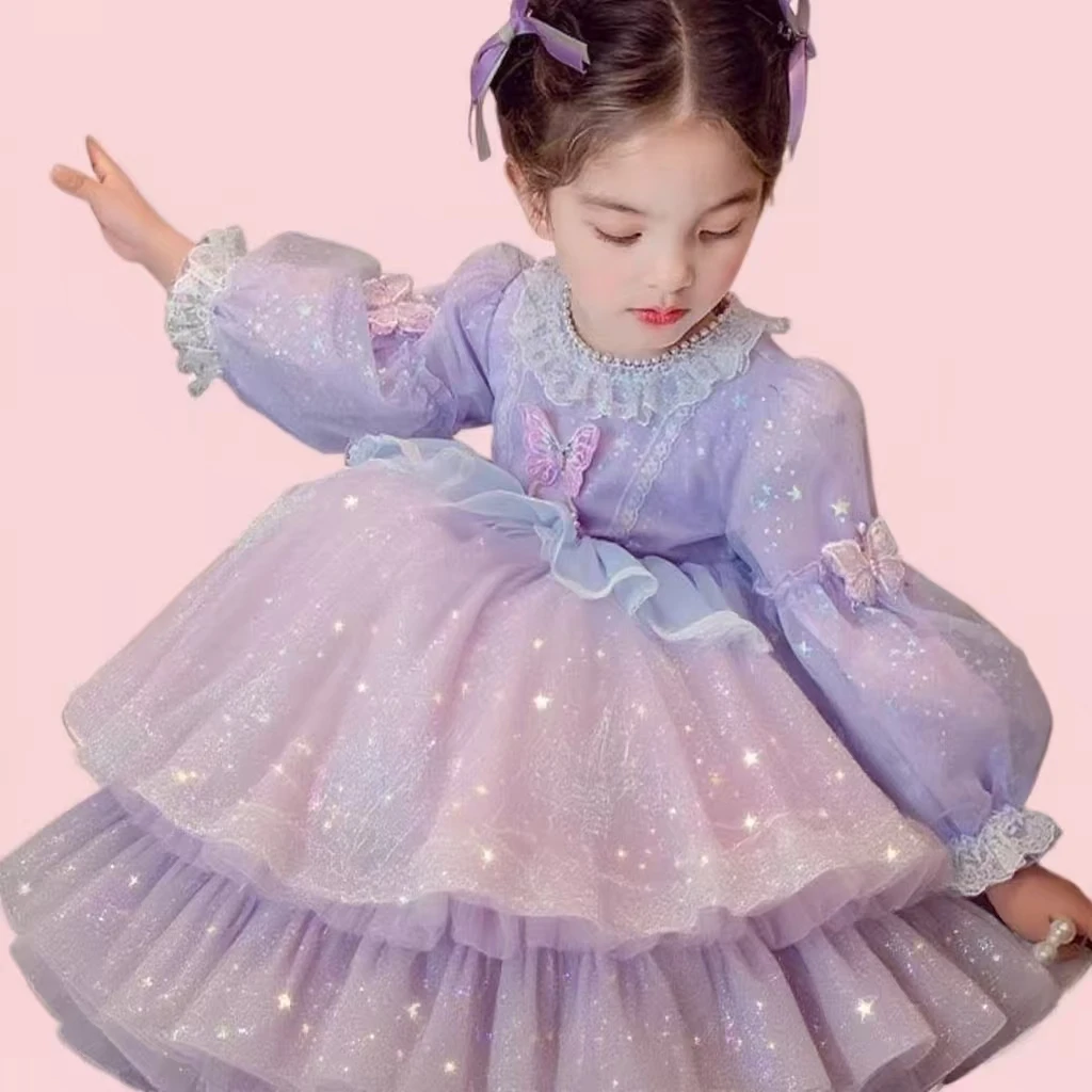 女童长袖立体蝴蝶女童长袖立体蝴蝶星空洛丽塔公主裙汉服时髦高定