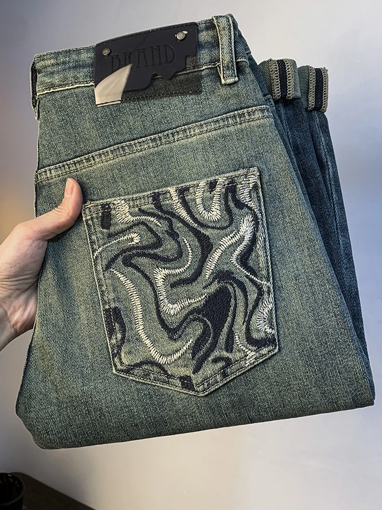 男士薄款牛仔裤水洗裤男新款小直筒哈伦裤高端绣花小脚男士长裤子