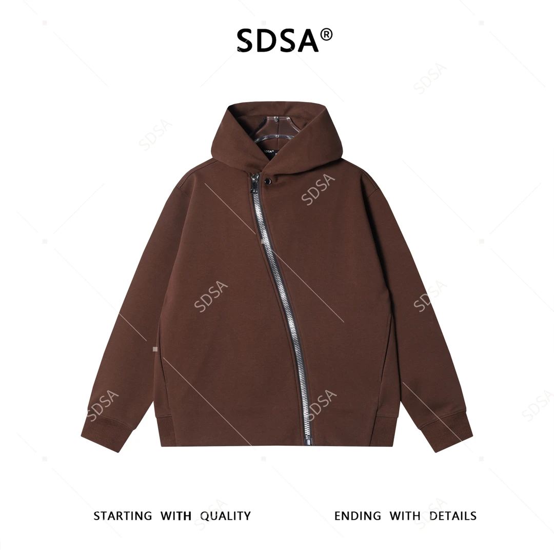 SDSA男士秋冬新款痞帅男装时尚纯色斜拉链连帽卫衣外套百搭时尚