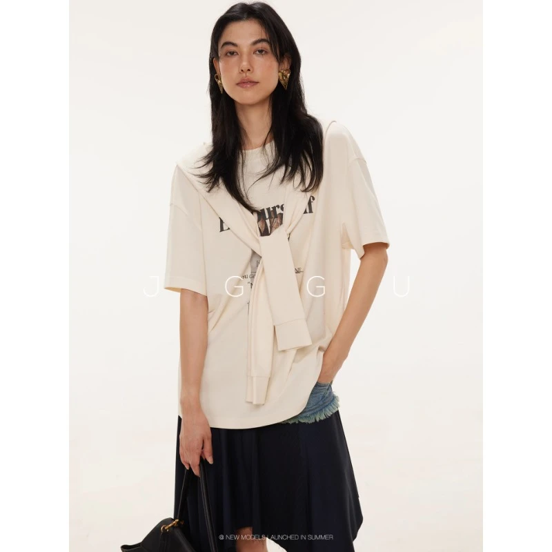 JGGU晶咕黑标【休闲雅痞 】宽松印花T恤披肩两件套短袖JG11250181