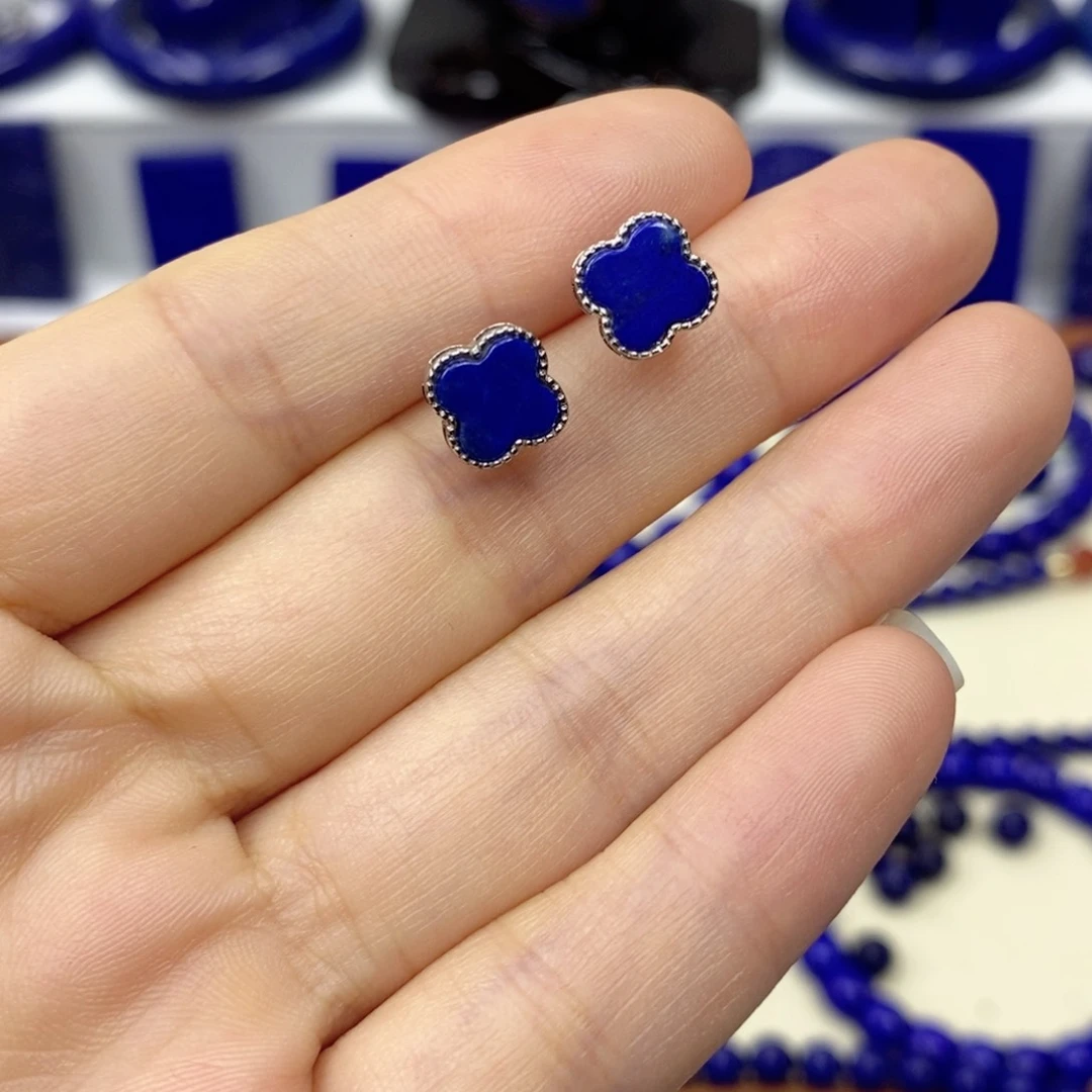 青金石耳饰银S925镶嵌