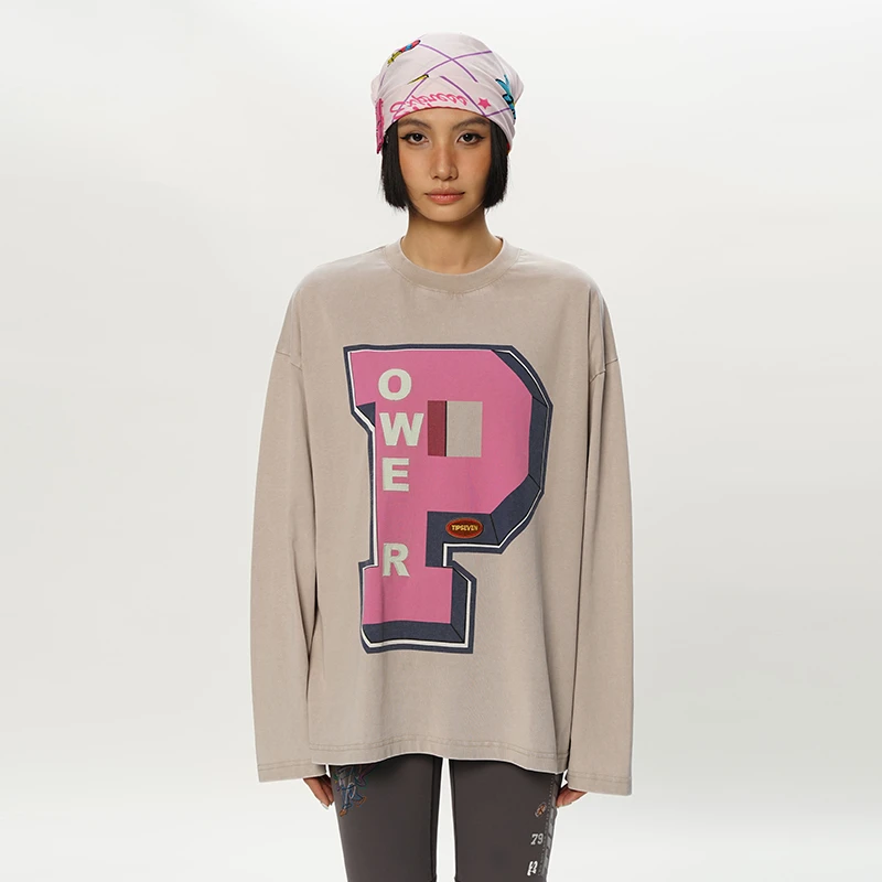 TIPSEVEN 原创设计夏日运动奥林劈叉系列个性字母酷girl印花T恤新