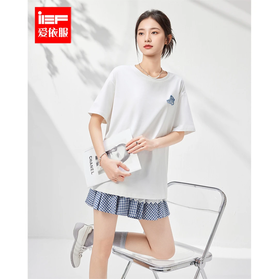 IEF/爱依服短袖2025夏季新款小众设计通勤气质宽松显瘦T恤流光风