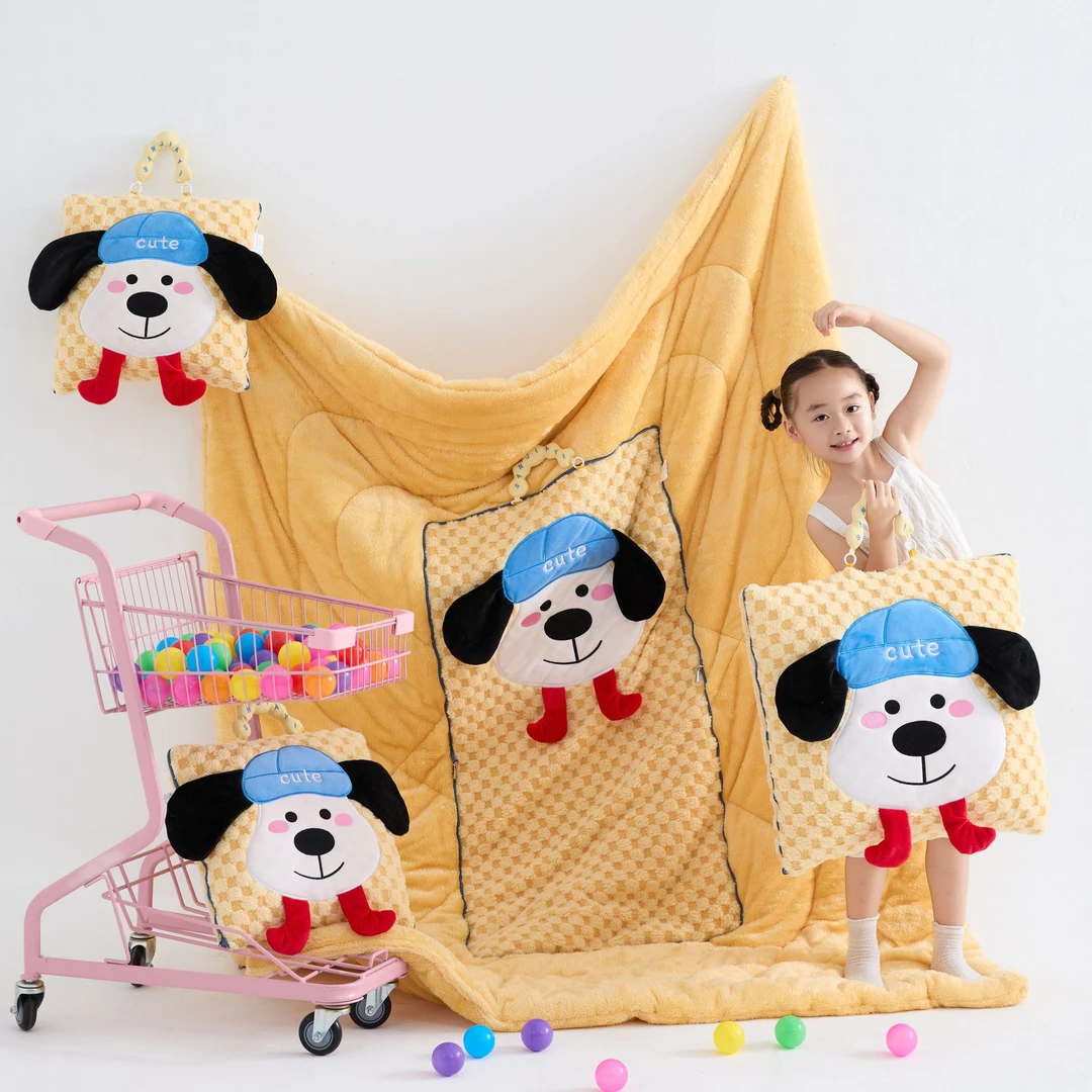 手提可爱卡通抱枕被子两用加厚冬季多功能二合一折叠汽车载午休被