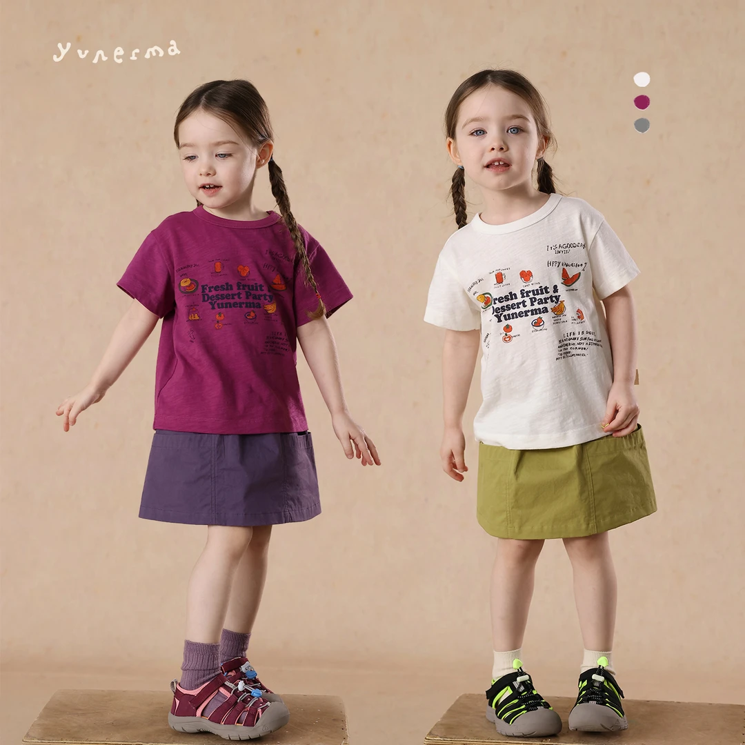 允儿妈女童2025夏季新款日系手绘字母短袖 宝宝纯棉T恤儿童上衣潮