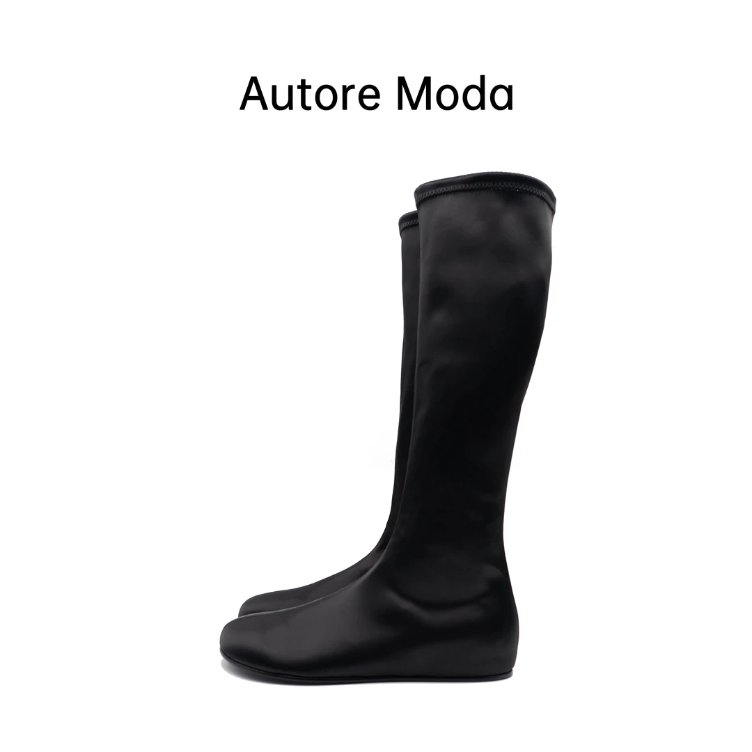 Autore Moda新款爆款时尚百搭休闲长筒时装靴黑色轻奢小众弹力靴
