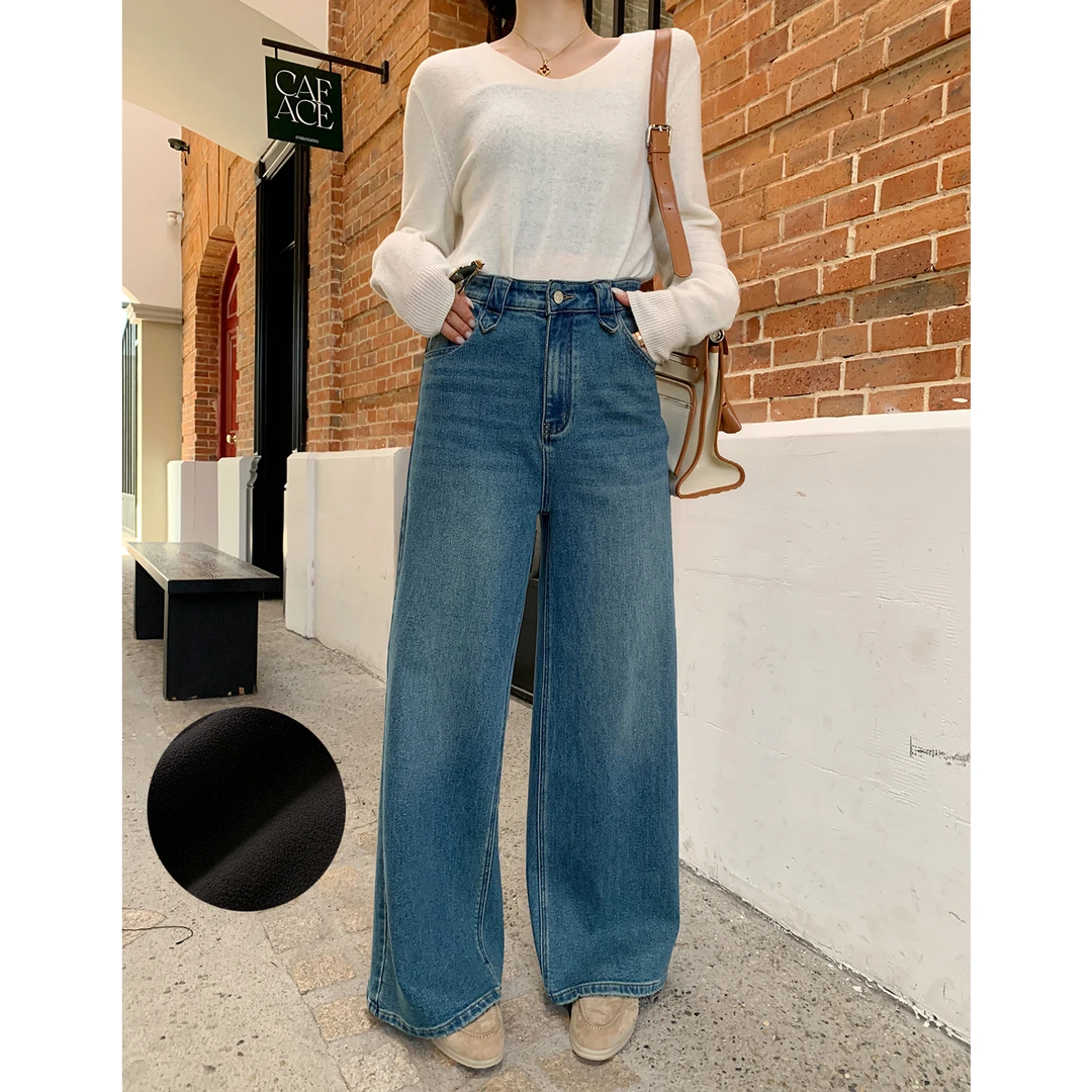 PRASE·噜【牛仔日记】微胖显瘦高个子时尚加绒微喇牛仔裤PR512E19/9