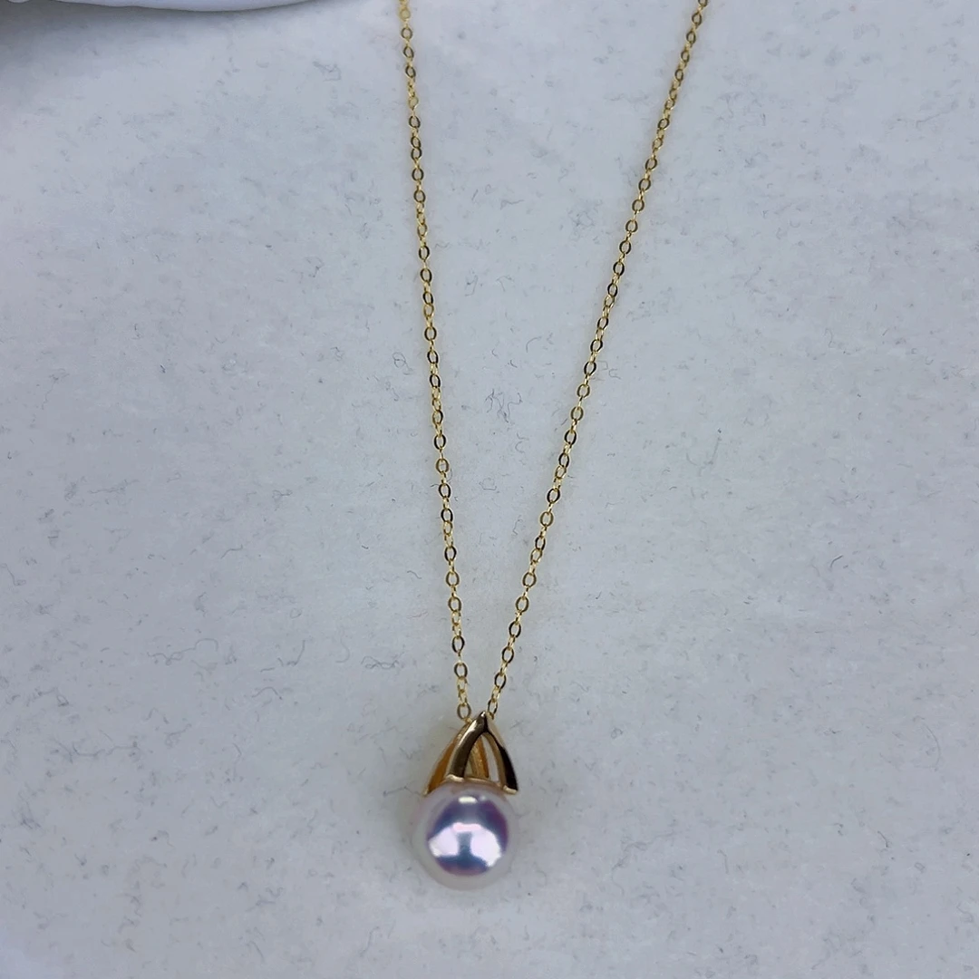 海水珍珠海水akoya M家吊坠8-9mm18K金镶嵌