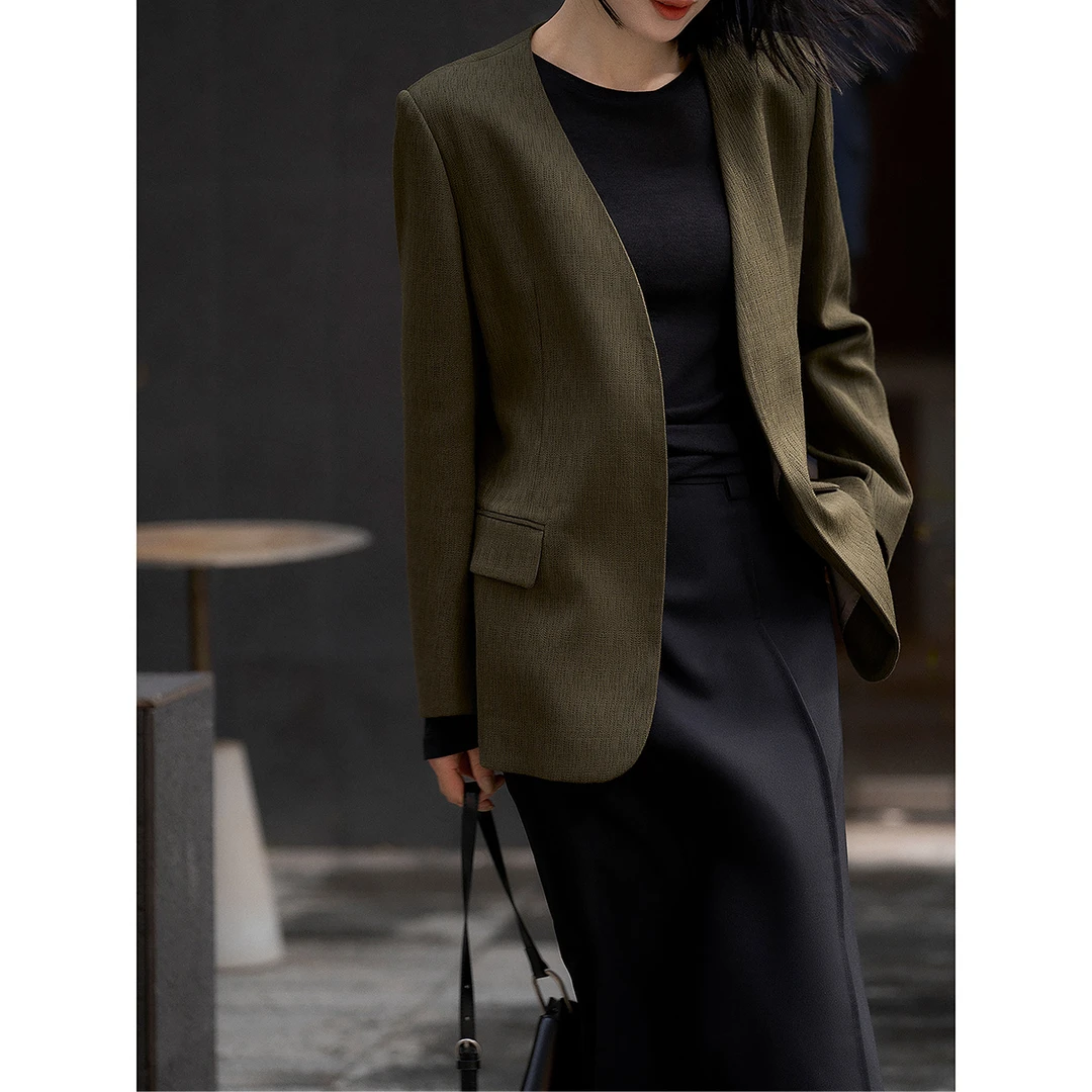 笑涵阁 2025年春季新品英伦腔调气质通勤无领西装外套XZQ764347FG