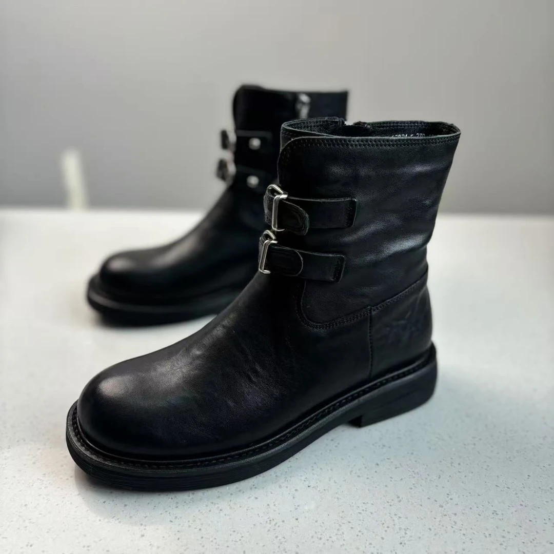 中筒欧美女短筒马丁靴秋冬黑色冬季加绒时装靴厚底英伦风62824-5