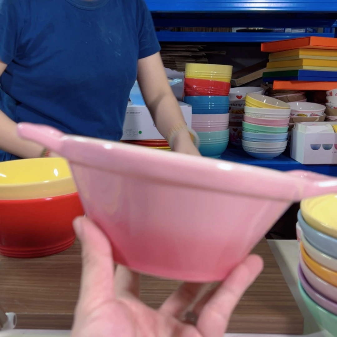 陶瓷粉色双耳面碗