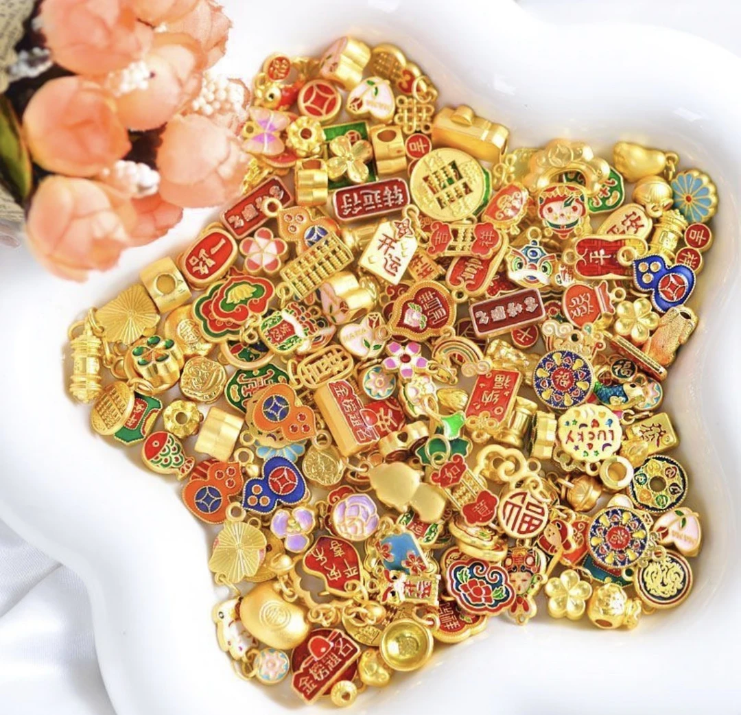 DIY古法合金配件滴油配件烧蓝珐琅金色吊坠配饰配件手链项链串珠