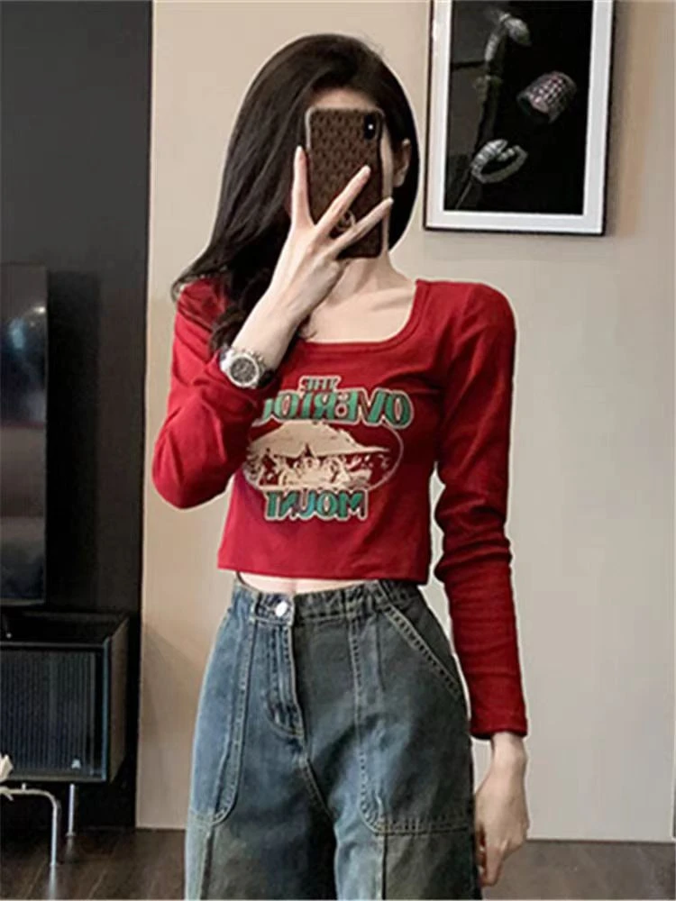 「英姿服饰」B93时尚印花长袖短款T恤-606