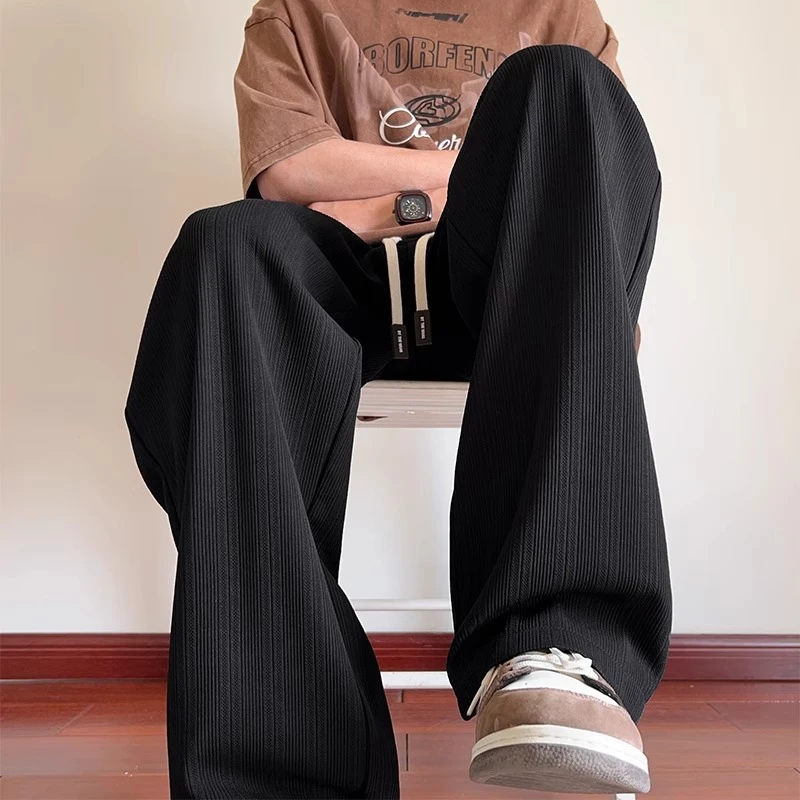 垂感直筒裤子男夏季薄款大码宽松阔腿长裤男士冰丝男裤休闲裤男款