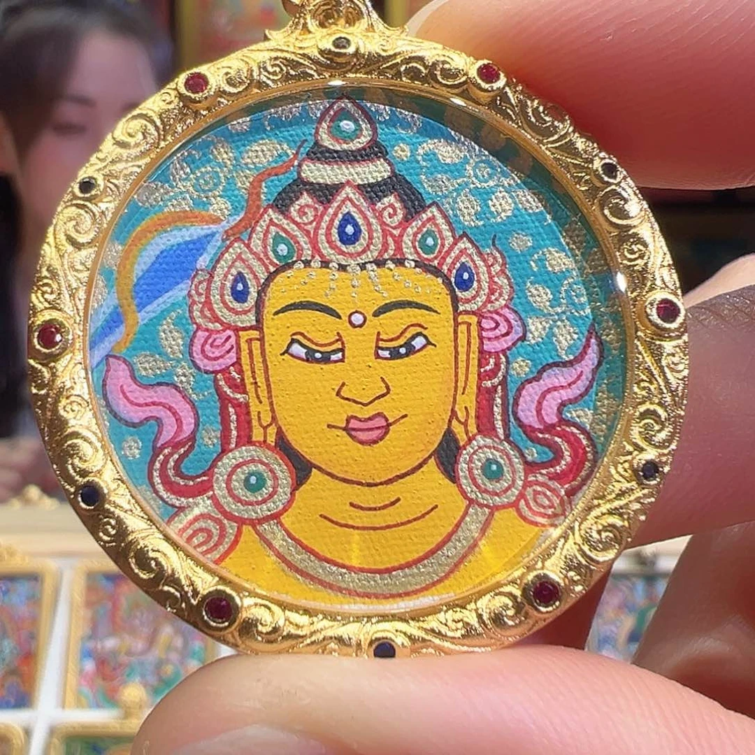 吊坠纯手绘唐卡文殊菩萨佛首