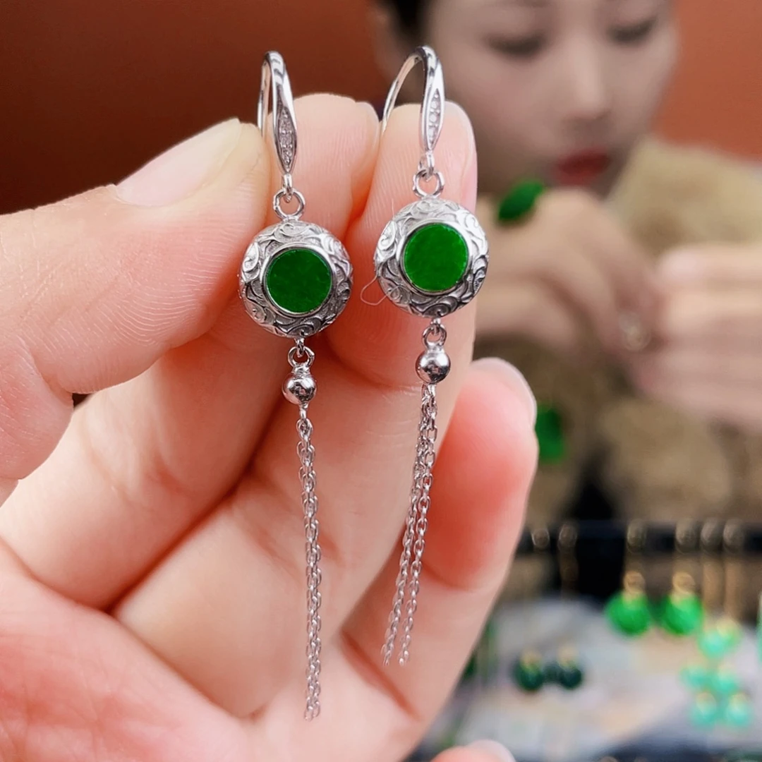 翡翠银S925镶嵌耳饰