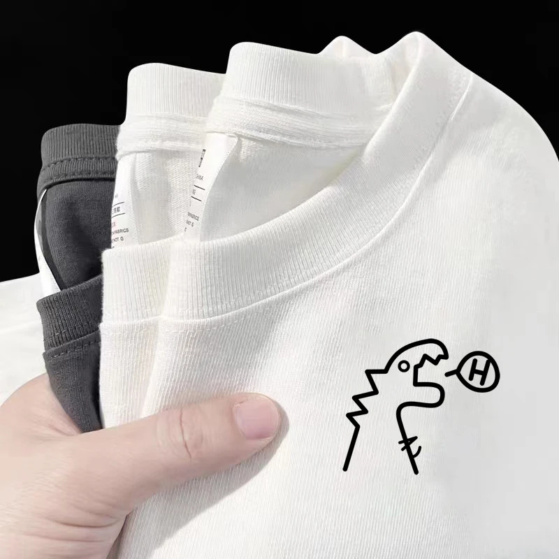 重磅纯棉短袖t恤男宽松印花男士T恤夏季纯棉透气短袖半袖圆领凉快