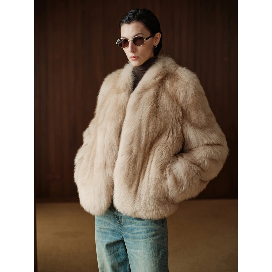 MSBEAST/野兽小姐芬兰进口整皮狐狸毛年轻感小Y领正肩丨雪狐女神