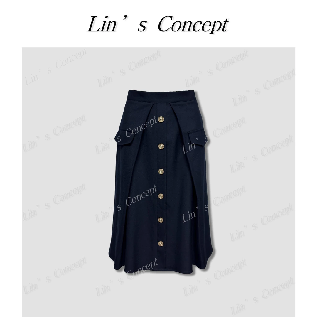 【Lin's concept】压褶设计款单排扣气质半身裙DL2404774
