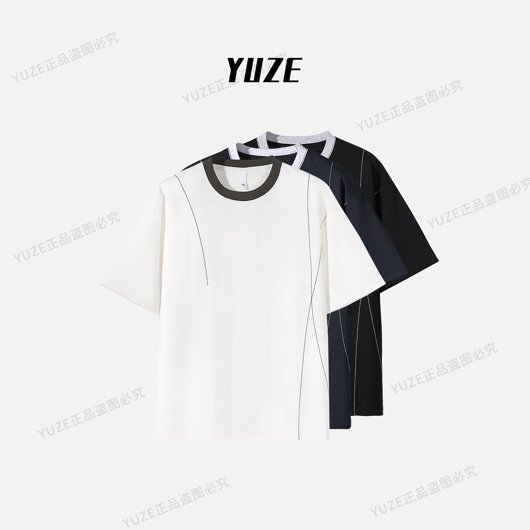 【青青男装】夏季上新莱赛尔净版明线短袖简约百搭男士T恤休闲Z6195