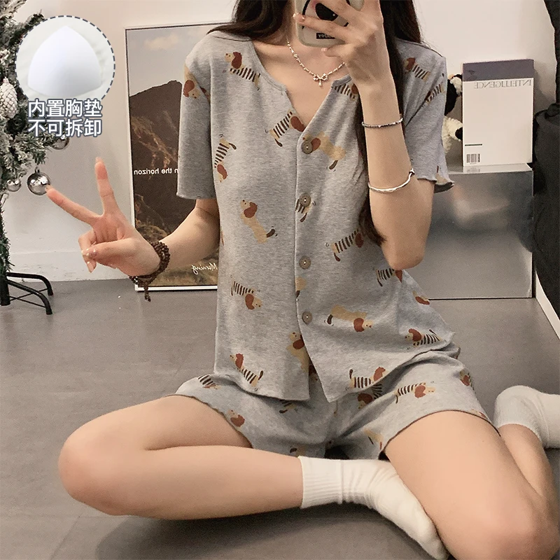 女大学生睡衣战袍女款爆款2025新款夏可外穿短袖套装带胸垫家居服