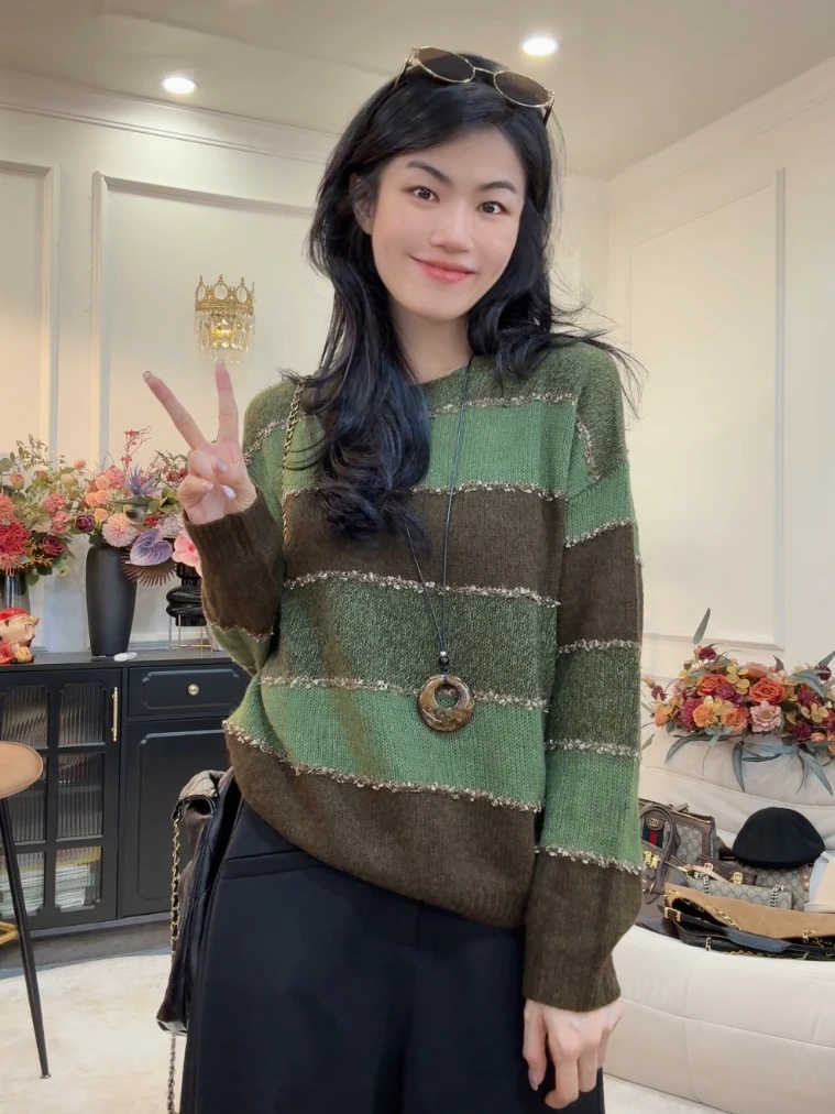 【牛油果可可】琥珀流光风绵羊毛山羊绒羊驼毛圆领毛衣