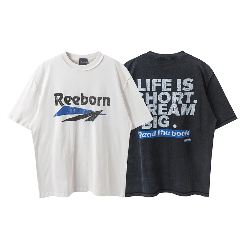 【T01-T100】百棉男女同款oversize夏季时尚潮流落肩袖T-shirt