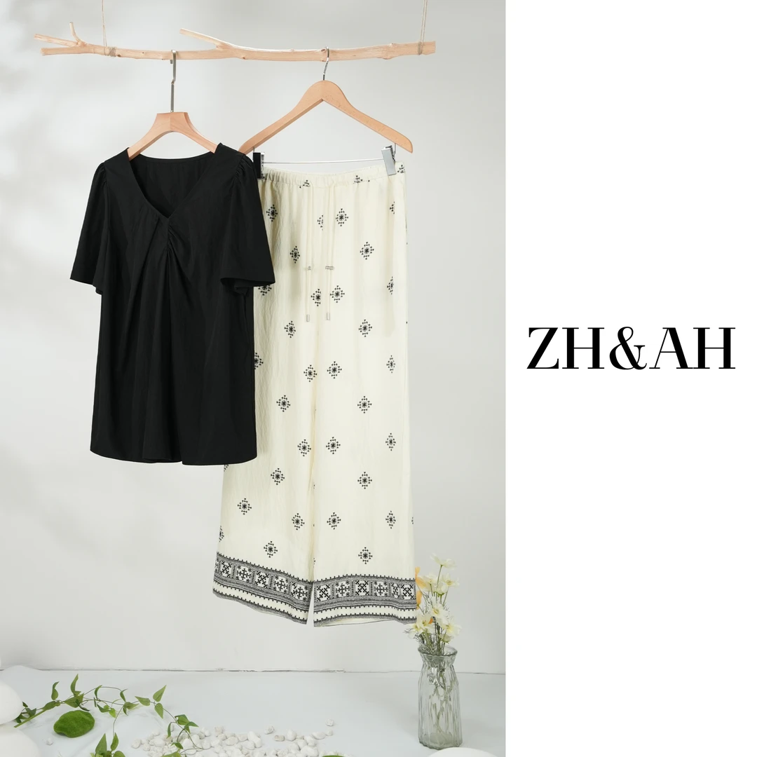 ZH&AH【威尼斯的夏】夏季新款时尚气质百搭设计师款孕期通勤套装裤