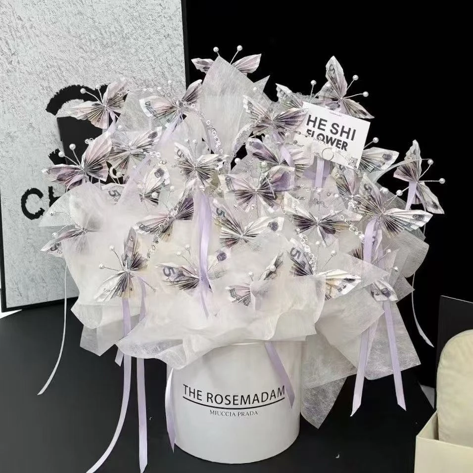 抱抱桶全套材料包花束半成品蝴蝶花有钱花diy制作教程钱做的花束