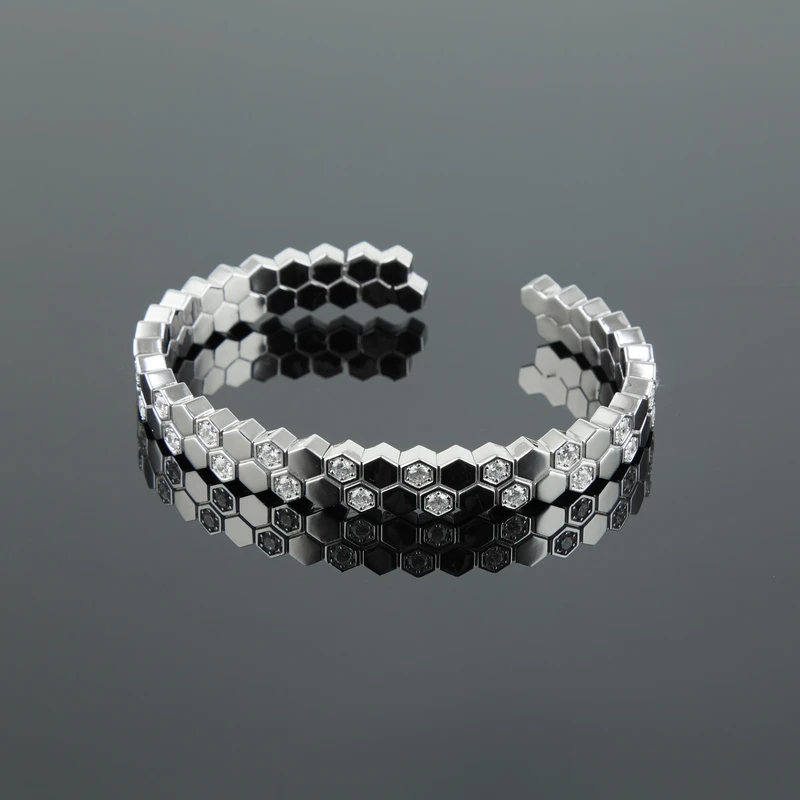 925银手镯 梁雅帝新品【双层蜂巢】重工弹力设计感时尚纯银手镯