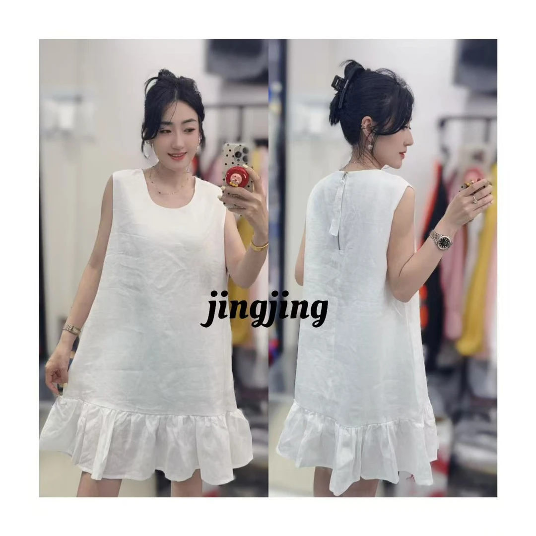 夏季时尚无袖显瘦亚麻下摆女连衣裙（1031）