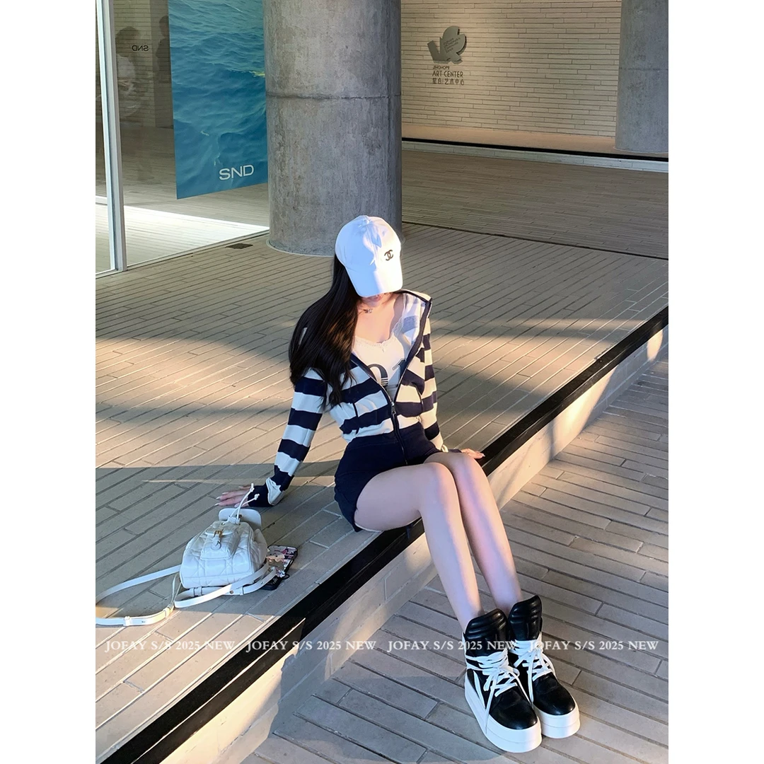 【CHASINGLIGHT】“赛尔街区”简约韩系条纹连帽外套#W2758