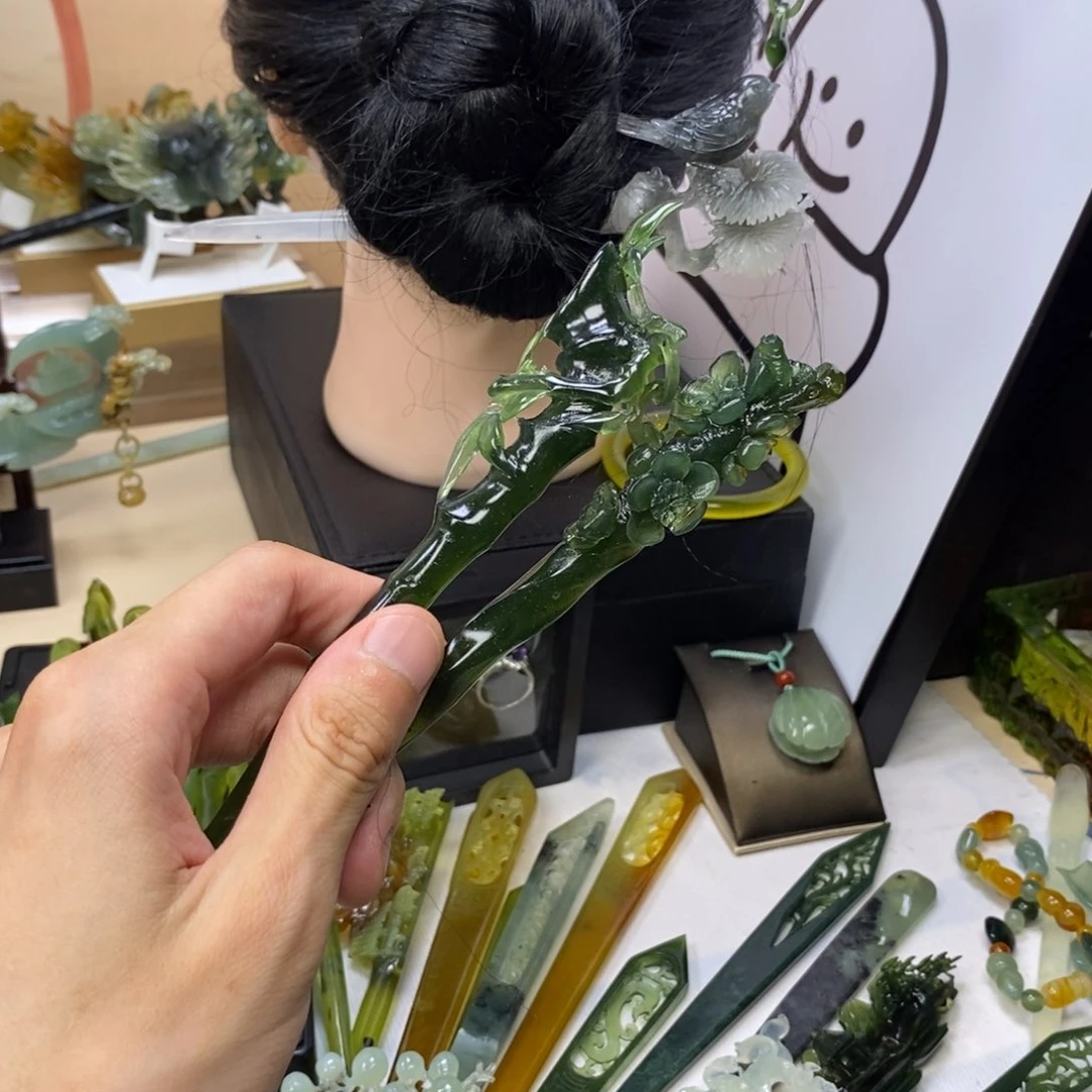 蛇纹石玉合金发饰X*梅花竹子